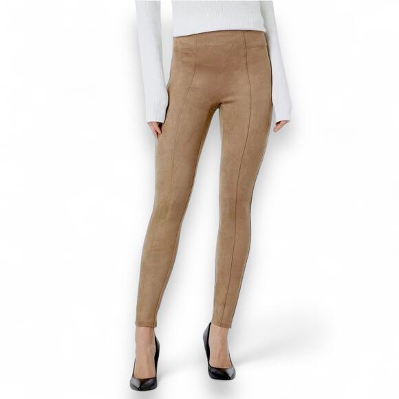 Spanx Women's High Waist Faux Suede Size Leggings S Taupe Camel Brown Microfiber - Picture 1 of 12